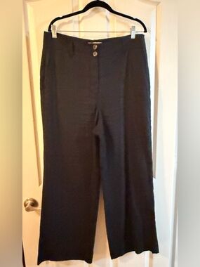 Boden Classic Wide-Leg Black Linen Pants